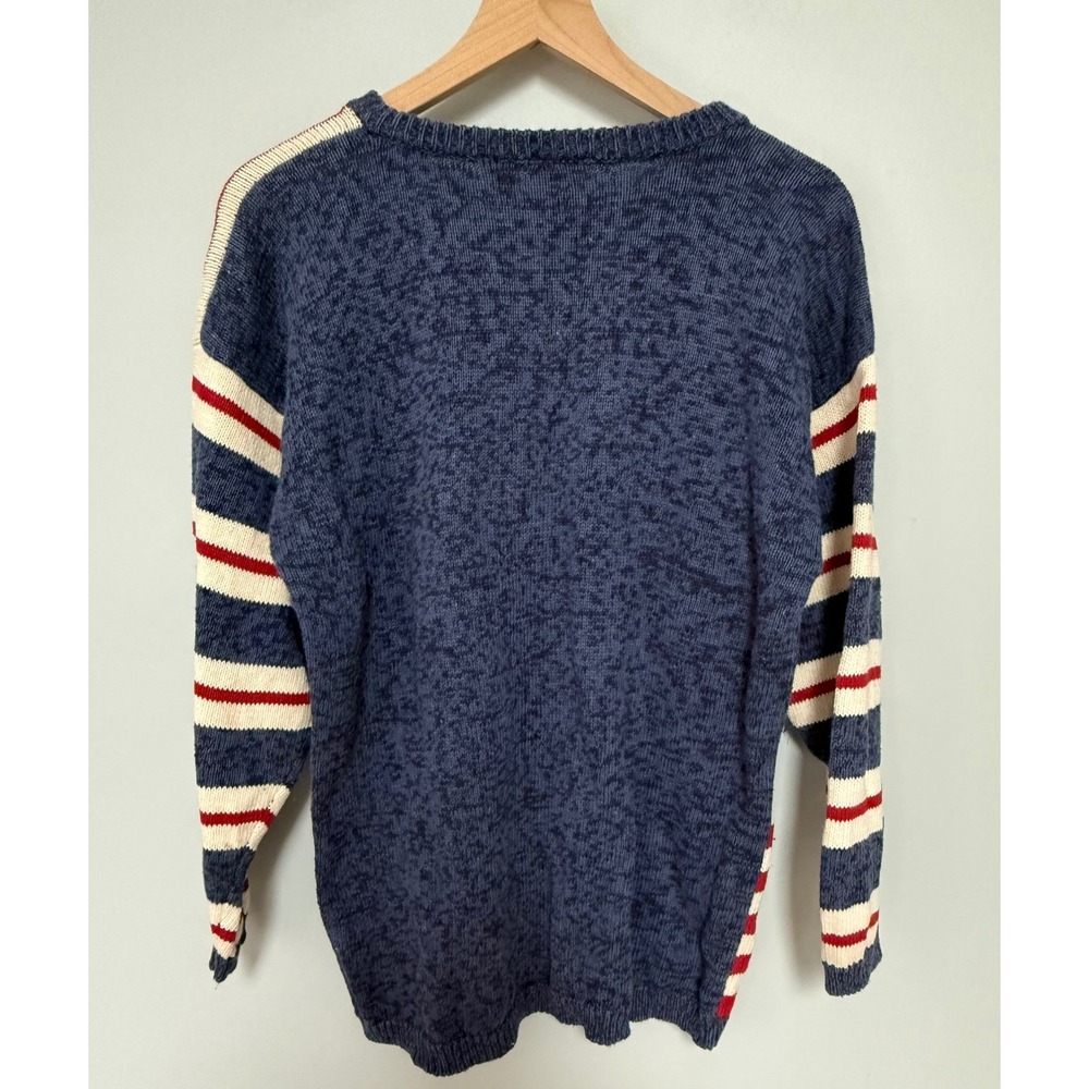 Vintage Maxwell Jason Americana Stars Stripes Sweater Red White Blue Pom Pom L - Picture 10 of 10